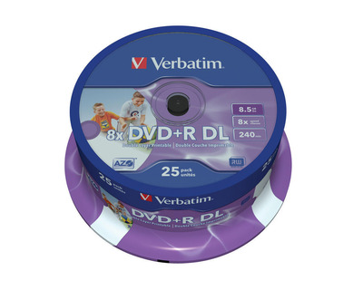 Verbatim DVD+R DL, bedruckbar 8,5GB Spindel 25St.