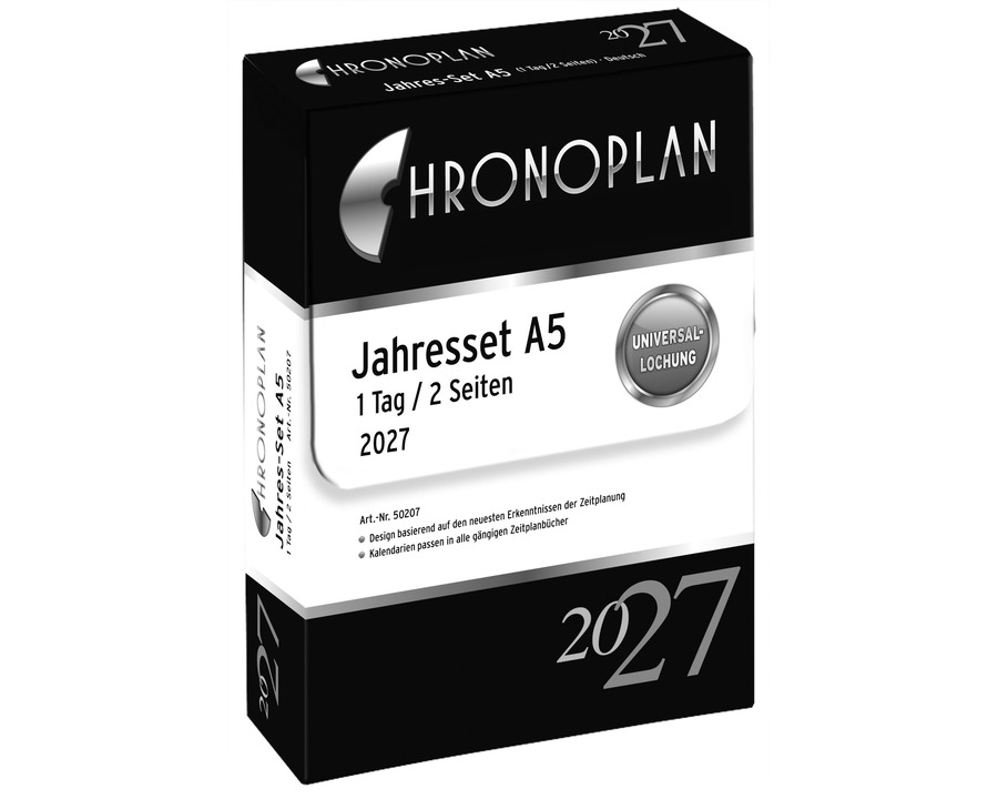 Chronoplan Kalendarium 2027 "Jahres-Set A5", mit Tagesplänen 148 x 210 mm 2 Seiten = 1 Tag