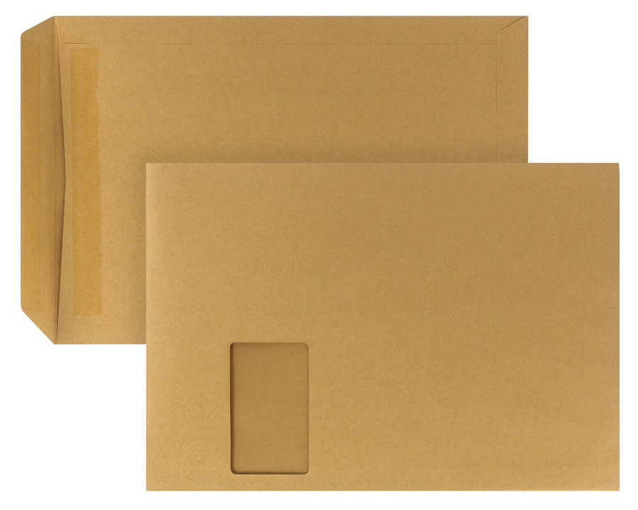 Versandtasche C4, mit Fenster, selbstklebend braun 90g/m² 250St.