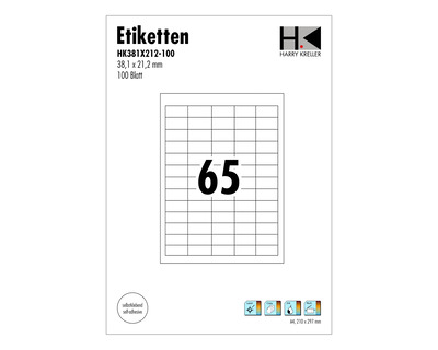 Etiketten A4 weiß 38,1 x 21,2 mm 6500Et.