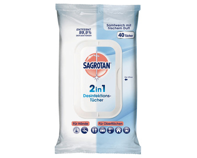 Sagrotan Desinfektionstücher "2in1", für Hände & Oberflächen 40St.