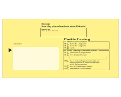 Brief & Siegel Zustellungsumschlag DL+, haftklebend, mit Fenster, Kreuz Inland gelb 115 x 225 mm 100St.