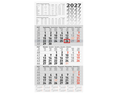 Brunnen Dreimonatskalender 2027 30 x 58 cm 1 Seite = 3 Monate