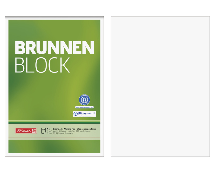 Brunnen Briefblock A5 "Brunnen Block", Recyclingpapier blanko (Lineatur 6) 70g/m² 50Bl.