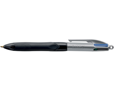 Bic Mehrfarb-Kugelschreiber "4 Colours Grip Pro" grau/schwarz 0,4 mm