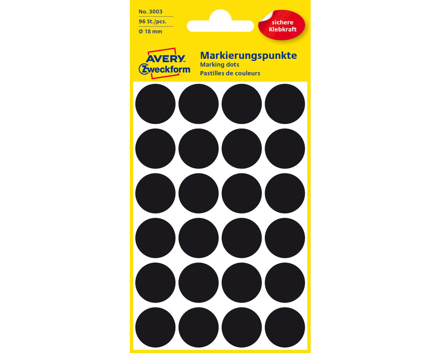 Avery Zweckform Markierungspunkte schwarz Ø18mm 96Et.