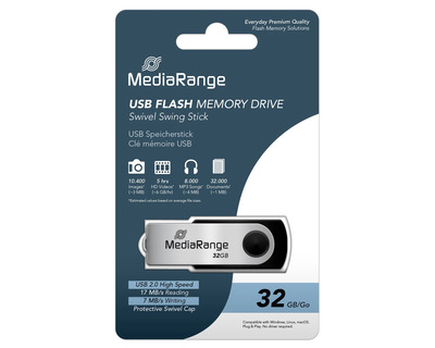 Mediarange USB-Stick 2.0 "Swivel" schwarz/silber 32GB