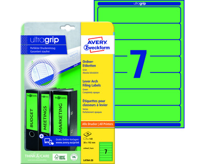Avery Zweckform Ordner-Rückenschilder "UltraGrip" grün 38 x 192 mm 140Et.