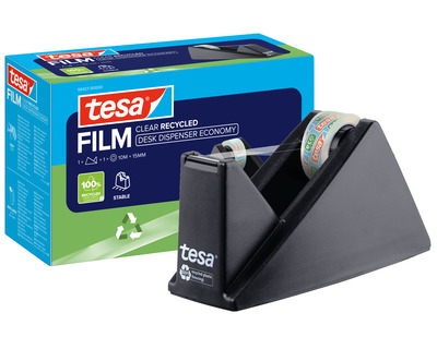Tesa Tischabroller "Economy Recycled" schwarz, inkl. 1x Clear Recycled 15mmx10m
