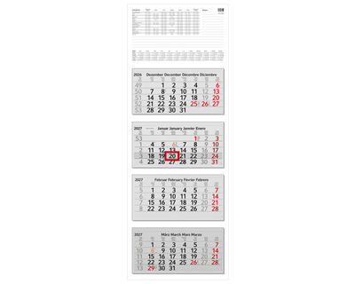 HK Viermonatskalender 2027 33 x 90 cm 1 Seite = 4 Monate