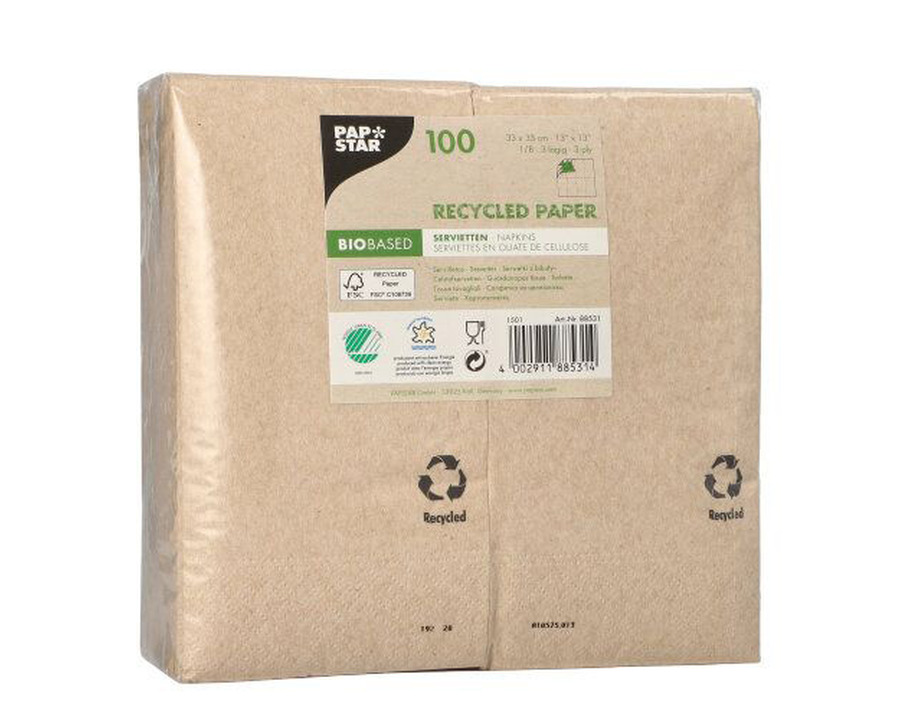 Papstar Servietten "Recycled", 1/8-Falz natur 3-lagig 100St.