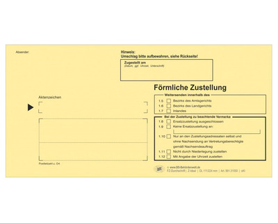 Brief & Siegel Zustellungsumschlag DL+, nassklebend, ohne Fenster gelb 111 x 224 mm 100St.