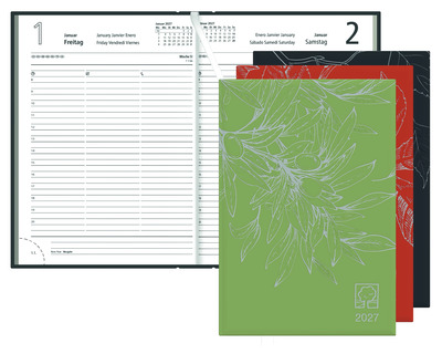 Zettler Buchkalender 2027 "876", Recyclingpapier sortiert 1 Seite = 1 Tag