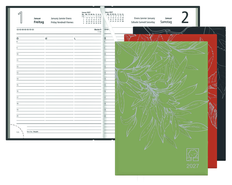 Zettler Buchkalender 2027 "876", Recyclingpapier sortiert 1 Seite = 1 Tag