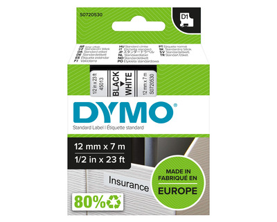 Dymo Schriftband "D1" weiß/schwarz 12 mm x 7 m