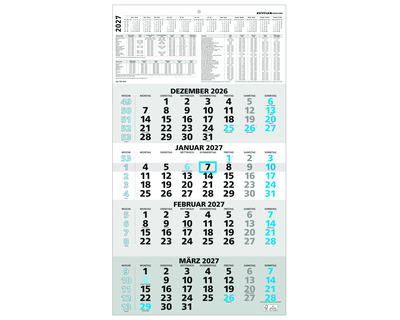 Zettler Viermonatskalender 2027 "959" 33 x 58,8 cm 1 Seite = 4 Monate