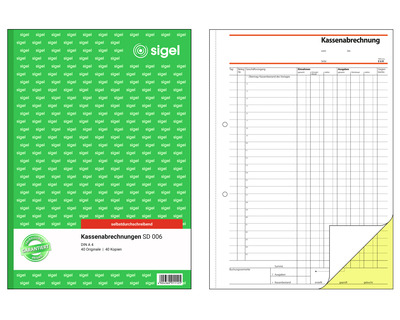 Sigel Kassenabrechnung A4, selbstdurchschreibend 2 x 40 Blatt