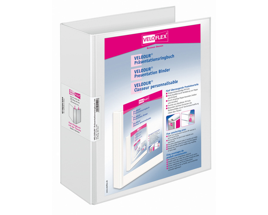 Veloflex Präsentationsringbuch A4 "Velodur", 4 Ringe weiß 60 mm