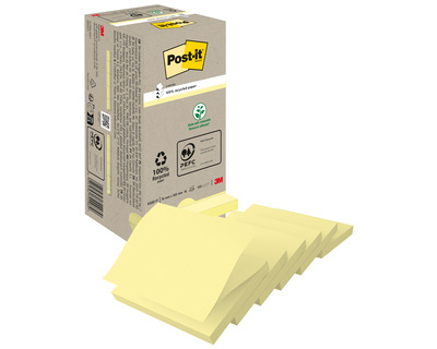 Post-it Haftnotizen "Z-Notes", Recyclingpapier gelb 76 x 76 mm 16x100Bl.
