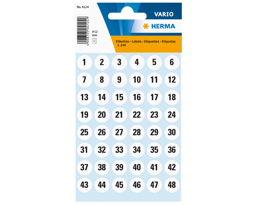 Herma Etiketten, 1-240 schwarz 12 mm 240Et.