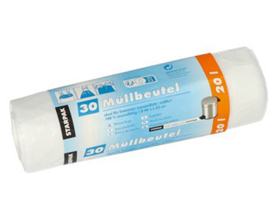 Papstar Müllbeutel, mit Zugband 14µ transparent 20 Liter 30St.
