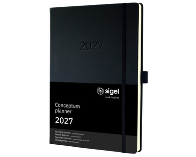 Sigel Buchkalender 2027 "Conceptum Pure" A4, vertikales Layout schwarz 2 Seiten = 1 Woche