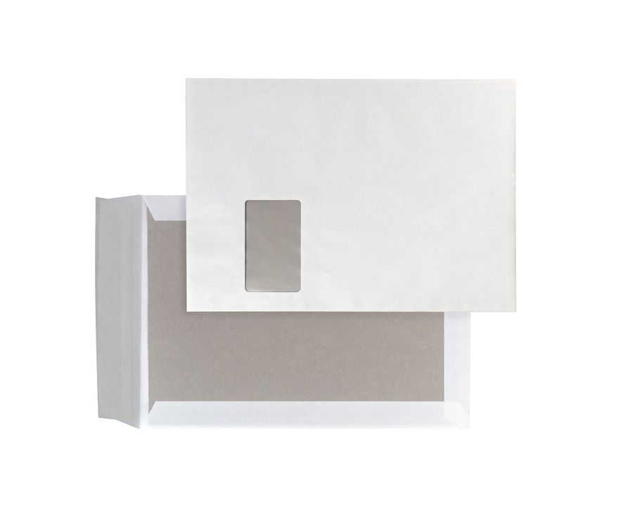 Papprückwandtasche C4, mit Fenster, haftklebend weiß 120g/m² 100St.