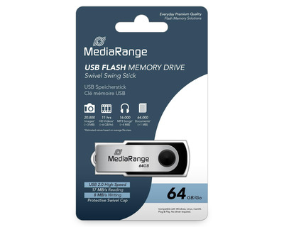 Mediarange USB-Stick 2.0 "Swivel" schwarz/silber 64GB