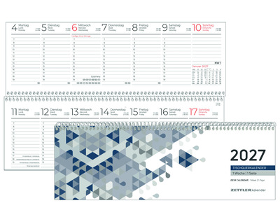 Zettler Querterminkalender 2027 "146" blau 1 Seite = 1 Woche