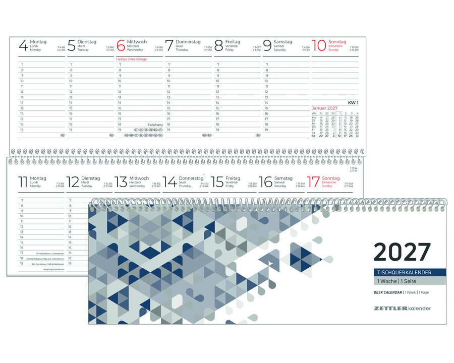 Zettler Querterminkalender 2027 "146" blau 1 Seite = 1 Woche