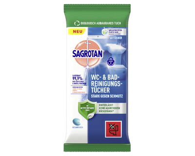 Sagrotan Desinfektionstücher "WC & Bad", für  Oberflächen 60St.