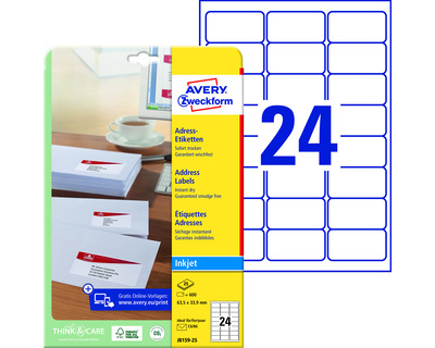 Avery Zweckform Inkjet-Etiketten A4 weiß 63,5 x 33,9 mm 600Et.
