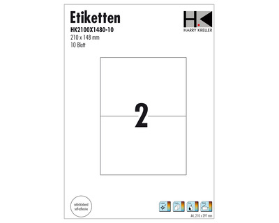 Etiketten A4 weiß 210 x 148 mm 20Et.