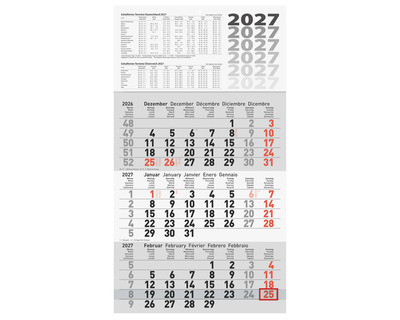 Glocken Dreimonatskalender 2027 30 x 52 cm 1 Seite = 3 Monate