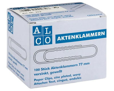Alco Aktenklammern 77 mm, gewellt verzinkt 100St.