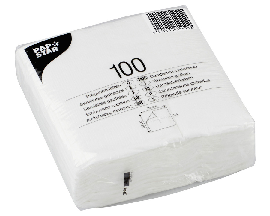 Papstar Servietten, 1/4-Falz weiß 1-lagig 100St.