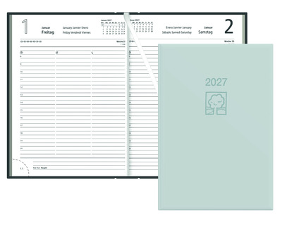 Zettler Buchkalender 2027 "876", Recyclingpapier grau 1 Seite = 1 Tag