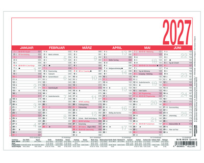 Zettler Tafelkalender 2027 "904" 14,8 x 21 cm 1 Seite = 6 Monate