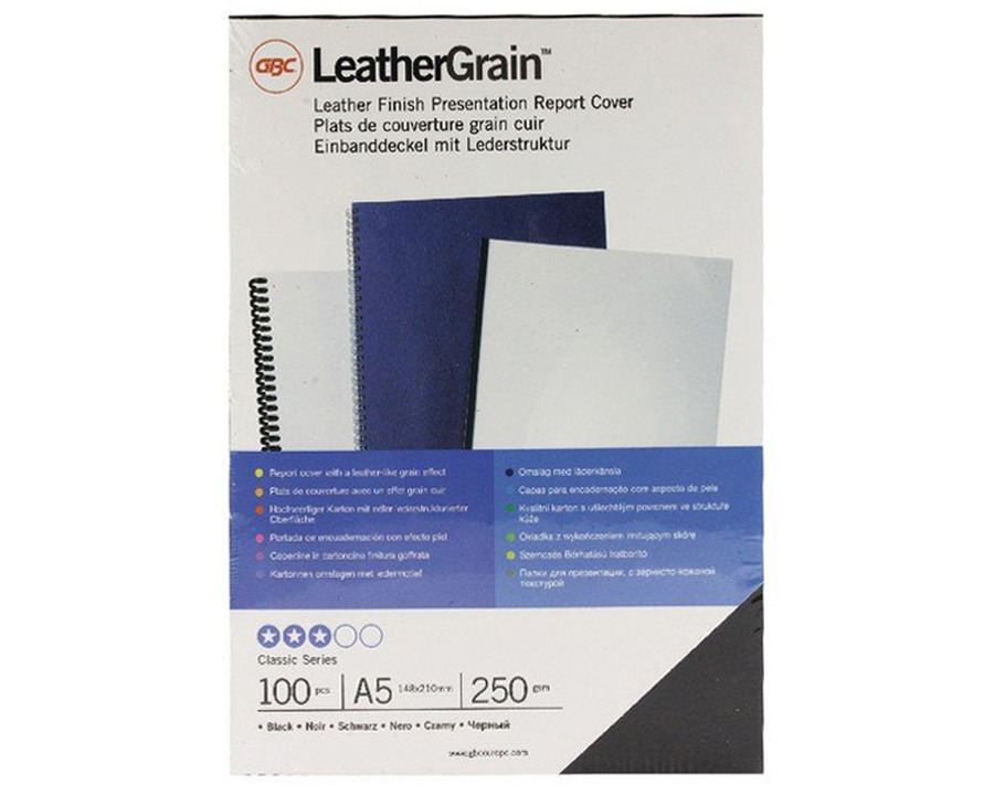 GBC Deckblätter A5 "LeatherGrain", Lederstruktur schwarz 250g/m² 100St.