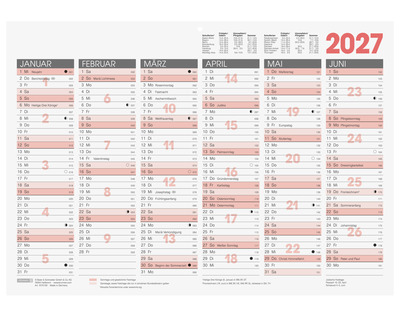 Brunnen Tafelkalender 2027 42 x 29,7 cm 1 Seite = 6 Monate