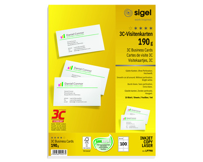 Sigel Visitenkarten "3C", 190 g/m² weiß Inkjet & Laser 100St.