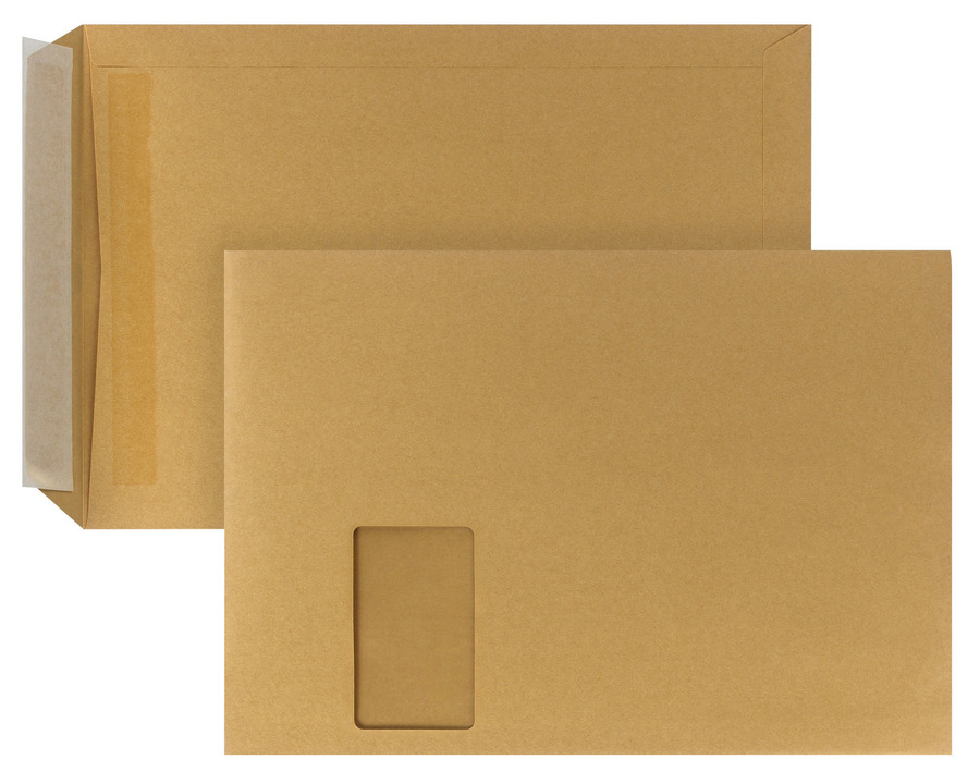 Versandtasche C4, mit Fenster, haftklebend braun 90g/m² 250St.