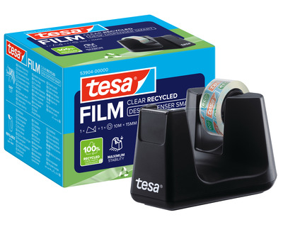 Tesa Tischabroller "Smart Recycled" schwarz, inkl. 1x Clear  Recycled 15mmx10m