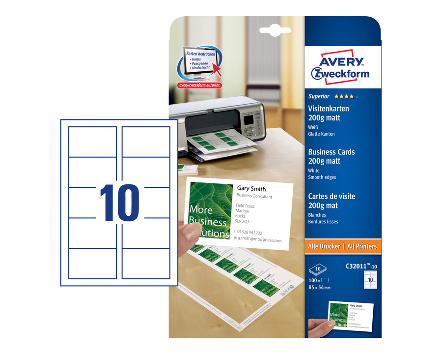Avery Zweckform Visitenkarten "Superior", 200 g/m² weiß matt Inkjet & Laser 100St.