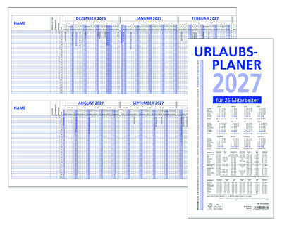 Zettler Urlaubsplaner 2027 "992", für 25 Personen 100 x 29,7 cm 1 Seite = 16 Monate