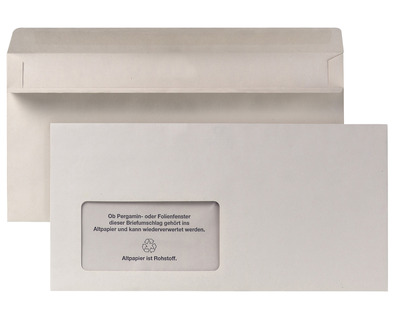 Recycling-Briefumschlag DL, mit Fenster, selbstklebend grau 110 x 220 mm 1.000St.