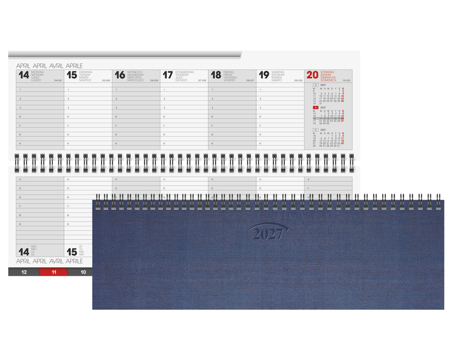 Brunnen Querterminkalender 2027 "Metallico" blau 2 Seiten = 1 Woche