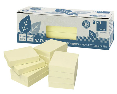 Info Haftnotizen "Nature Notes", Recyclingpapier gelb 40 x 50 mm 12x100Bl.