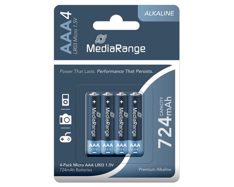Mediarange Batterie AAA, Micro, LR3 1,5V 724mAh 4St.