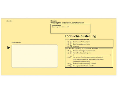 Brief & Siegel Zustellungsumschlag DL+, nassklebend, mit Fenster, Kreuz Inland gelb 111 x 224 mm 100St.